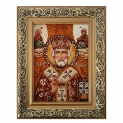 Янтарная икона Святитель Николай Чудотворец 15x20 см - фото