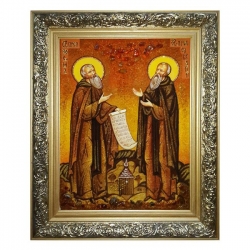 Янтарная икона Преподобные Зосима и Савватий Соловецкие 15x20 см - фото