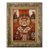 Янтарная икона Святитель Николай Чудотворец 40x60 см
