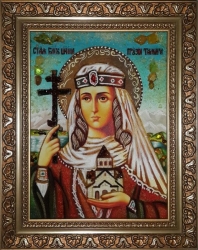 Янтарная икона Святая благоверная Тамара Царица Грузинская 30x40 см - фото