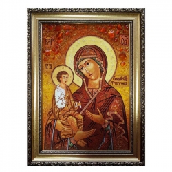 Янтарная икона Пресвятая Богородица Троеручица 15x20 см - фото