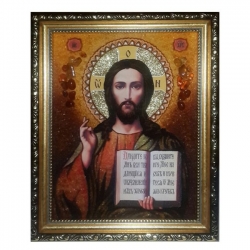 Янтарная икона Господь Вседержитель 15x20 см - фото