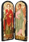 Икона под старину Святой целитель Пантелеймон и Святой Ангел Хранитель Складень двойной 10x30 см