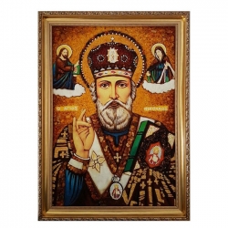 Янтарная икона Святитель Николай Чудотворец 30x40 см - фото