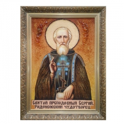 Янтарная икона Преподобный Сергий Радонежский Чудотворец 30x40 см - фото