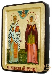 Икона Святые Киприан и Иустиния в позолоте Греческий стиль 13x17 см без шкатулки - фото