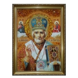 Янтарная икона Святитель Николай Чудотворец 60x80 см