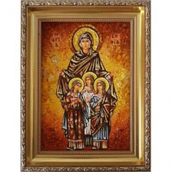 Янтарная икона Святые мученицы Вера, Надежда, Любовь и мать их София 40x60 см - фото