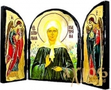 Икона под старину Святая блаженная Матрона Московская Складень тройной 14x10 см