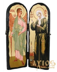 Икона под старину Святая блаженная Матрона Московская и Святой Ангел Хранитель Складень двойной 10x30 см - фото