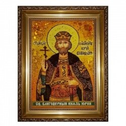Янтарная икона Святой благоверный князь Юрий 30x40 см - фото
