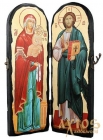 Икона под старину Господь Вседержитель и Пресвятая Богородица Складень двойной 10x30 см