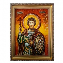 Янтарная икона Святой Великомученик Воин Феодор 40x60 см - фото