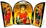 Икона под старину Святой великомученик Пантелеймон Складень тройной 14x10 см