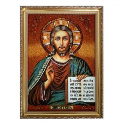 Янтарная икона Господь Иисус Вседержитель 30x40 см - фото