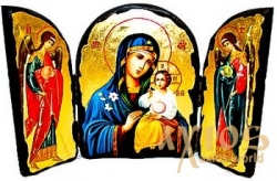 Икона под старину Пресвятая Богородица Неувядаемый Цвет Складень тройной 14x10 см - фото