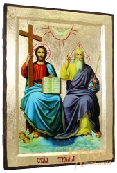 Икона Святая Троица Новозаветная Греческий стиль в позолоте 13x17 см без шкатулки - фото