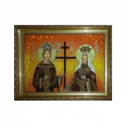 Янтарная икона Святые равноапостольные Константин и Елена 30x40 см - фото
