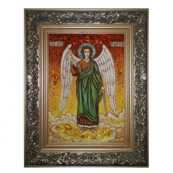 Янтарная икона Святой Ангел-Хранитель с мечом 30x40 см - фото