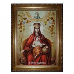 Янтарная икона Пресвятая Богородица Державная 30x40 см - фото