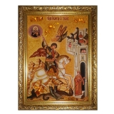 Янтарная икона Святой великомученик Георгий Победоносец 60x80 см