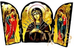Икона под старину Пресвятая Богородица Семистрельная Складень тройной 14x10 см - фото