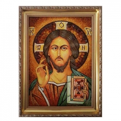 Янтарная икона Господь Вседержитель 30x40 см - фото