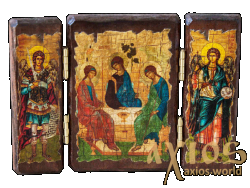 Икона под старину Святой Троицы Ветхозаветная складень тройной 14x10 см - фото