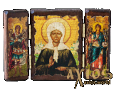 Икона под старину Святая блаженная Матрона Московская складень тройной 14x10 см