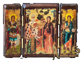 Икона под старину Святые Киприан и Иустина складень тройной 14x10 см