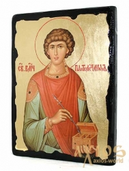 Икона под старину Святой целитель Пантелеймон с позолотой 17x23 см - фото