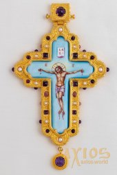 Крест наперсный позолоченный с драгоценными камнями.  (Греция) - фото