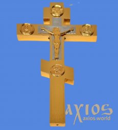 Крест напрестольный с накладками золочение высота 31 см. - фото