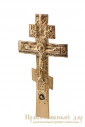 Крест требный латунный в позолоте с эмалью - фото