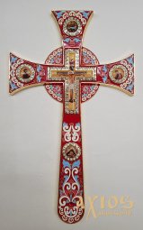 Крест напрестольный эмаль мальтийский с иконами 17х29 (красный) - фото