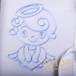 Ангелочек с сердечком, вышивка, (EMB_019), голубой цвет - фото
