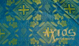 Церковная легкая вискозная ткань с крестами и виноградной лозой (ГРЕЦИЯ) - фото