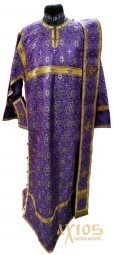 Стихарь диаконский с орарем и поручами, парча фиолетового цвета - фото