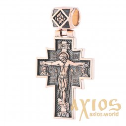 Нательный крестик «Распятие. Икона Божией Матери», золото 585 °, с чернением 50х35 мм, О п02636 - фото
