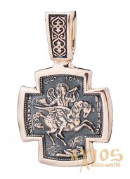 Нательный крестик, «Георгий Победоносец» золото 585 °, с чернением 35х22 мм, О п02643 - фото