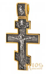 Нательный крестик «Распятие. Ангел Хранитель»  серебро 925 °, с позолотой и чернением 50х30 мм, О 132499 - фото