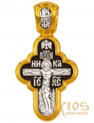 Крест Распятие Христово. Владимирская икона Божией Матери. Серебро с позолотой, 24х12 мм - фото