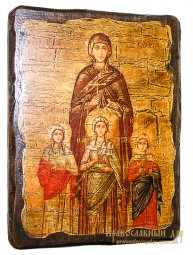 Икона под старину Святые Вера, Надежда, Любовь и мать их София 17х23 см - фото
