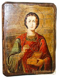 Икона под старину Святой Великомученик и Целитель Пантелеимон 17х23 см - фото