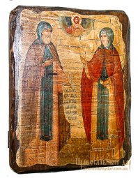 Икона под старину Святые благоверные Петр и Феврония Муромские 17х23 см - фото