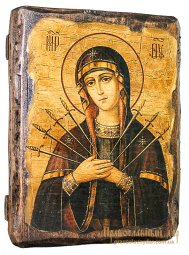 Икона под старину Пресвятая Богородица Семистрельная 17х23 см - фото