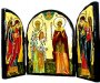 Икона под старину Священномученик Киприан и Святая мученица Иустина Складень тройной 17x23 см