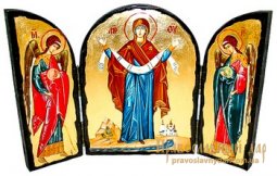 Икона под старину Покров Пресвятой Богородицы Складень тройной 17x23 см - фото