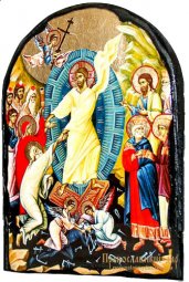 Икона под старину Воскресение Христово с позолотой 17x21 см арка - фото