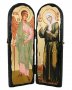 Икона под старину Святая блаженная Матрона Московская и Святой Ангел Хранитель Складень двойной 17x23 см